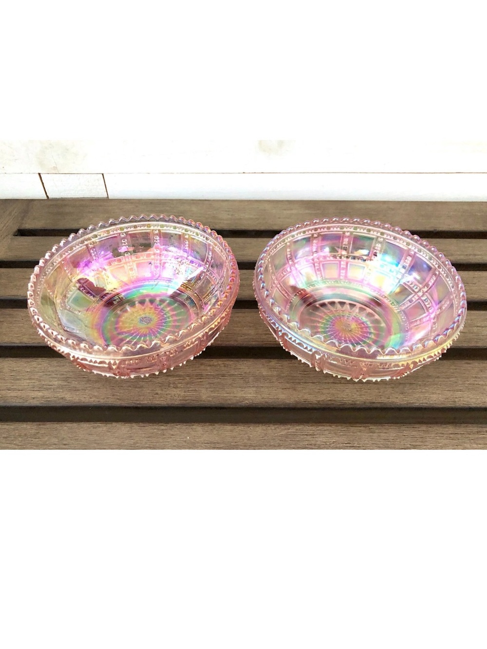 Lenox Imperial Glass Candy Bowls Set of 2 Vintage Pink Carnival Dish Iridescent